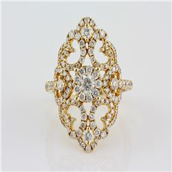 1.38 ctw Filigree Victorian Design Ring  14Kt Yellow Gold F, SI2-I1, 4.65 gms 6.5