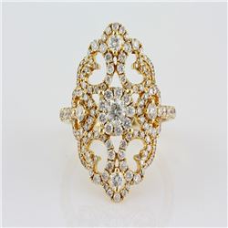 1.38 ctw Filigree Victorian Design Ring  14Kt Yellow Gold F, SI2-I1, 4.65 gms 6.5