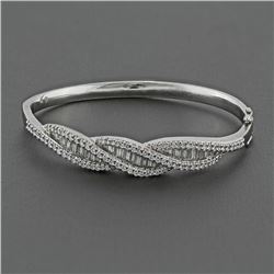 1.74 ctw  F, SI2-I1 Channel Prong Pave Set Diamond Bangle Bracelet 14Kt White Gold 15.97 gms