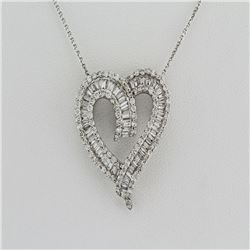 2.22 ctw F, SI2-I1 Diamond Baguette Heart Pendant Necklace  16" 14Kt White Gold