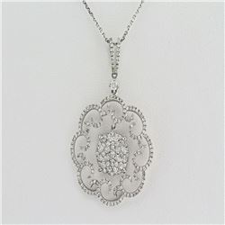 1.29 ctw F, SI2-I1 Diamond Flower Design  Pendant Necklace  16" 14Kt White Gold 4.47 gms