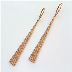 0.95 ct F, SI2-I1 Pavé Diamonds Long-Triangle Geometric Dangle Drop Earrings 14Kt Rose Gold 6.03 gms