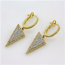 0.52 ct F, SI2-I1 Pavé Diamonds Triangle Geometric Dangle Drop Earrings 14Kt  Yellow Gold 3.41 gms