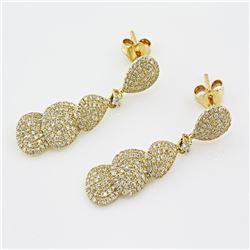 1.00 ct F, SI2-I1 Prong Pavé Diamonds Pear Shape Chain Dangle  Earrings 14Kt  Yellow Gold 3.97 gms