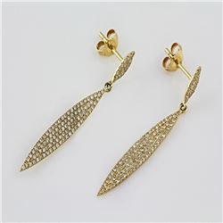 0.58 ct F, SI2-I1 Pavé Diamonds Dagger Dangle Drop Earrings 14Kt  Yellow Gold 1.95 gms
