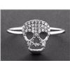 Image 1 : 0.12ct Micro Pavé Round Diamonds 14K White Gold Skull Ring - Size 6.5