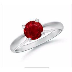 Ruby 1.41 ct 6.5mm Classic Solitaire Ring 14K White or Yellow Gold