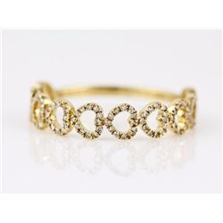 0.18ct Pavé Diamond in 14K Yellow Gold Stackable Chained Hearts Ring - Size 7