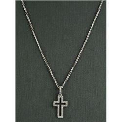 0.16ct Pavé Diamond 14K White Gold Hollow Cross Pendant Necklace - 16"