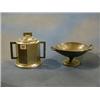 Image 1 : A Craftman's planished pewter twin handled octagonal biscuit barrel 7" and an Argent pewter twin...