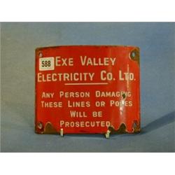 An X Valley enamel telegraph sign "X Valley Electric Company Ltd, Any Person Damaging These Signs...