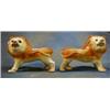Image 1 : A pair of 19th Century Staffordshire figures of standing lions with glass eyes 10" (1 r) £50-75...