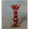 Image 1 : A 19th Century Bohemian red overlay glass vase decorated swags raised on an octagonal base 8" (so...