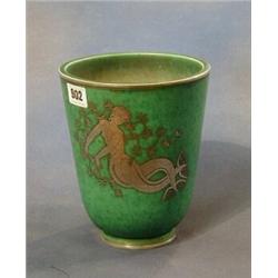 An Argenta Gustavsberg green glazed Swedish pottery vase decorated a silver mermaid  £400-500...