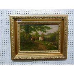 G A Gure? oil painting on board "Driven Cattle by a Stream" 9" x 12" £50-75...