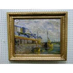 R B Voits, oil painting on canvas "Harbour Scene with Boats and Figures" signed and dated 1952 14...