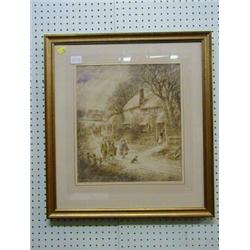 Stanley Herdman,  watercolour drawing "Country Scene with Cottage and Figures" signed 13" x 12" £...
