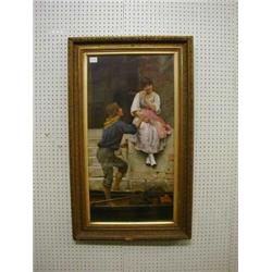 A 19th Century Pears coloured print "Seated Girl and Man" 29" x 15" contained in a gilt frame £20...
