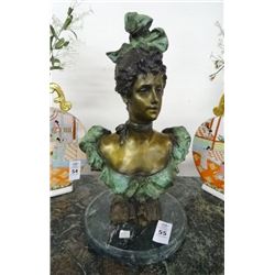 Bronze Lady Bust On Marble Base