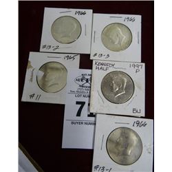 5  - 1965, 1966, & 1997 Kennedy Half - 5 Times the Money