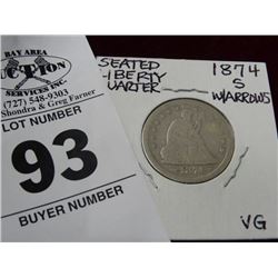 1874 Seated Liberty Quarter