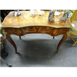 Inlaid Wood French Provencial Brass Accent Desk