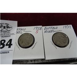 2 Buffalo Nickels 1928, 1937 - 2 Times the Money