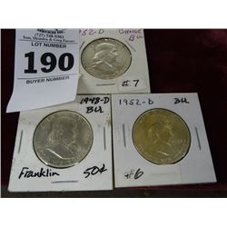 3 - 1948/1952 Franklin Half Dollars - 3 Times the Money