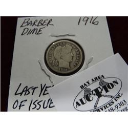 1916 Last Issue Year Barber Dime