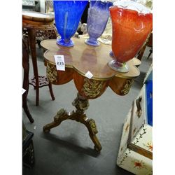 Ornate Burl Pedestal Table w/Brass Cherub Deco