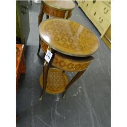 2 French Provencial Inlaid Wood Lamp Tables - 2 Times the Money