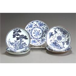 Group of Five Chinese Export Blue and White Shallow Dishes 19th Century Each with iron-grou...