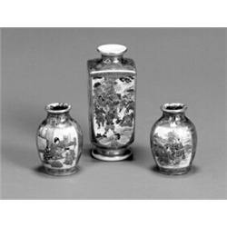 Group of Three Satsuma Vases Meiji Period (1868-1912) The first two a pair, one signed indi...