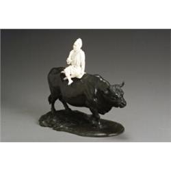 Property of Various Owners Japanese Ivory Mounted Patinated Copper Alloy Group of a Ma...