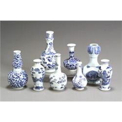 Group of Eight Chinese Export Blue and White Vases Late 19th-Early 20th Century Three with...