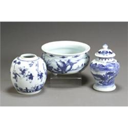 Chinese Export Blue and White JardiniŠre, a Covered Urn and a Ginger Jar Guangxu-Xuantong P...