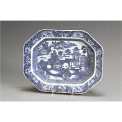 Chinese Export 'Canton' Blue and White 'Fitzhugh' Border Rectangular Platter Daoguang Period (...