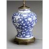 Image 1 : Chinese Export 'Hawthorn' Blue and White Jar Late 19th Century Mounted as a lamp and rai...