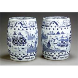 Property of Various Owners Pair of Chinese Export 'Canton' Blue and White Garden Seats...