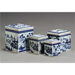 Set of Four Chinese Export 'Canton' Blue and White Graduated Canisters 20th Century The...