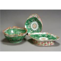 Group of Three Chinese Export 'Pseudo Cabbage Leaf' Table Articles 20th Century Consisting...