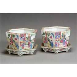 Pair of Chinese Export 'Famille Rose' JardiniŠres and Stands 20th Century Each of hexagonal...