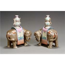 Property of Various Owners Pair of Chinese Export 'Famille Rose' Caparisoned Elephant...