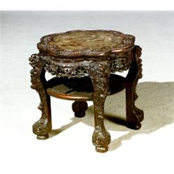 Property from a Prominent Baltimore Collection Chinese Marble Inset Hardwood Low Stand...