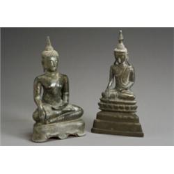 Two Thai-Burmese Bronze Figures of the Seated Buddha 19th-Early 20th Century Height of tall...