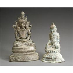 Two Burmese Bronze Figures of the Seated Buddha 17th-19th Century Height of tallest: 16-...