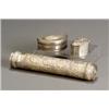 Image 1 : Burmese Embossed and Chased Silver Sutra Box and Two Cosmetic Boxes 20th Century Length of...