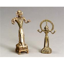 Two Indian Folk Bronze Figures of Deities Probably Bastar, Circa 1900 Height of tallest: 8...