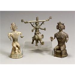 Two Bastar Bronze Figures of a Seated Shiva and a Figural Lamp of Lakshmi Riding an Elephant 1...