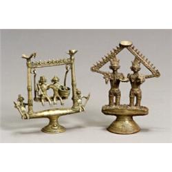 Two Bastar Folk Bronze Groups of Shiva and Parvati 19th Century Height of tallest: 8 in...